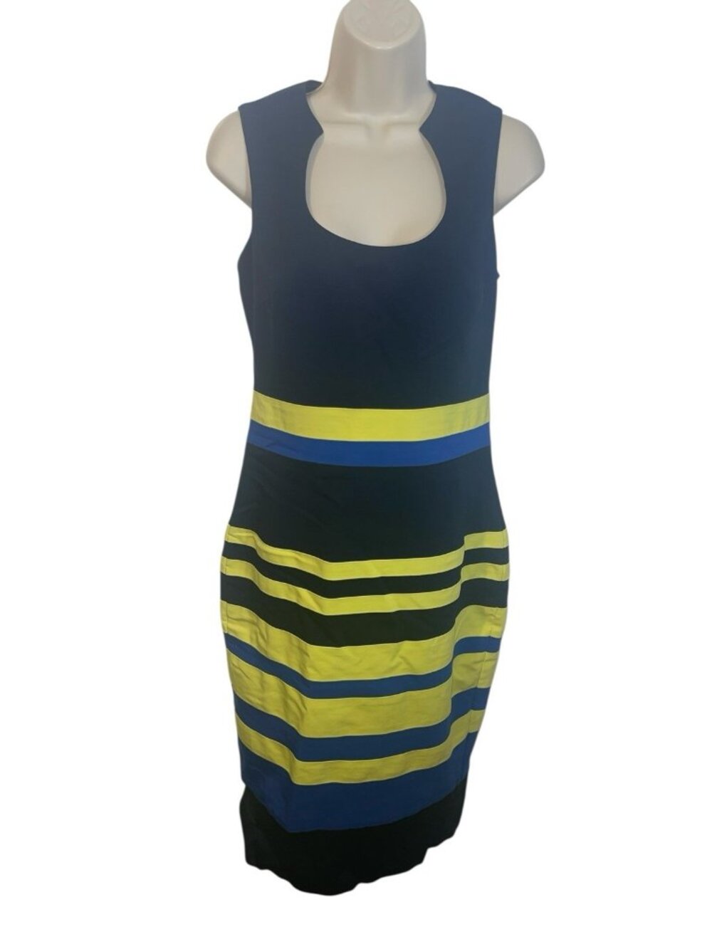 BELLE BADGLEY MISCHKA Women's Size 4 Colorblock Blue Yellow Striped Dress